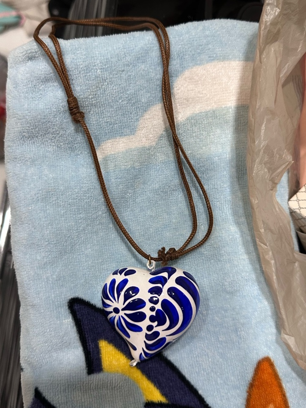Hand-Painted Blue & White Heart Pendant Necklace - Picture 2 of 2